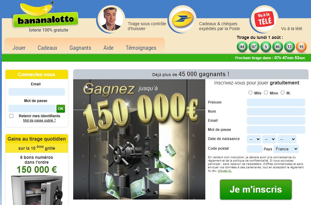 loterie gratuite en ligne, jouer gratuitement sur bananalotto est gagner le jackpot
